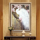 欧式玄关装饰画走廊过道挂画竖版现代美式客厅卧室壁画孔雀油画