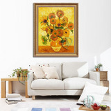 梵高名画手绘油画客厅装饰画卧室餐厅欧式创意礼物竖版花卉向日葵
