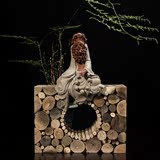 达摩祖师 紫砂陶瓷佛像摆件 生态风化木根雕人物家居工艺品装饰品