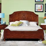 欧式床 1.5米乡村全实木床 简美式单人床板床 桃花芯木 卧室家具