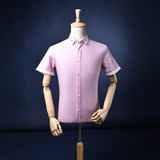 B716夏季新　品牌剪标男装全棉短袖衬衫粉色帅气男士修身短袖衬衣