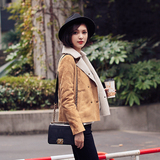 2015秋冬季韩版短款麂皮绒羊羔毛拼接外套修身显瘦薄款夹克衫女