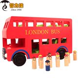 儿童木质玩具益智力拼装环保红色双层巴士车模型男孩宝宝早教礼物