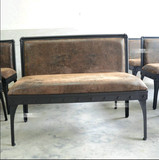 美式工业水管风格做旧軟皮沙发椅三人铁艺休闲咖啡椅酒吧椅双人椅