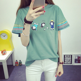 学院2016夏装韩版少女卡通字母印花中袖T恤女学生宽松短袖T恤上衣