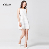 艾格 Etam2016夏季新品白色欧根纱假两件条纹连衣裙16012222286