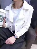 韩国东大门2016春季欧版宽松显瘦百搭短款白色牛仔九分袖外套女潮