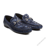 Versace男鞋法国代购正品范思哲新款深蓝色真皮鳄鱼纹美杜莎船鞋