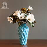求饰 现代简约 蓝色陶瓷花瓶仿真玉兰花套装花艺家居餐桌插花装饰