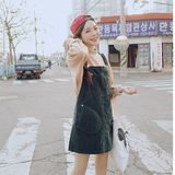2015新款韩国定制 学院风灯芯绒宽松大口袋背带裙吊带短裙 633#