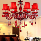 法式红色宴会厅吊灯 水晶蜡烛吊灯LED灯结婚房家居吸顶灯带罩