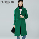 太平鸟女装2015冬季新款韩版西装领大衣复古直筒中长款羊毛呢外套