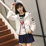 青少年2016韩版女装原宿BF学院风薄款防晒短款连帽学生风衣外套潮