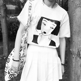 韩国ulzzang原宿古着日系元气少女头像印花圆领短袖T恤女学生半袖