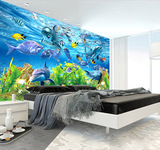 大型卡通壁画3D立体海底世界海洋鱼墙纸儿童房电视客厅背景墙壁纸