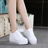 韩版内增高女鞋春夏季帆布厚底坡跟系带8cm小白鞋休闲鞋松糕单鞋