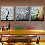 发财树油画纯手绘抽象花卉餐厅挂画玄关客厅装饰画厚油立体三联画