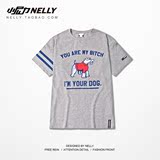韩国东大门小狗数字母短袖T恤男女夏 宽松棒球运动体恤学生中长款