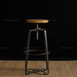 美式 复古风格 实木铁艺做旧 螺旋升降吧凳 铁艺吧台椅 酒吧椅