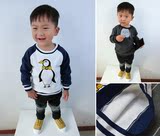 冬季新款童装男童女童韩版不倒绒兔子耳朵企鹅上衣宝宝加绒卫衣