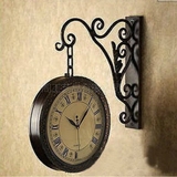 创意欧式客厅个性艺术静音时钟地中海复古铁艺双面钟表美式挂钟