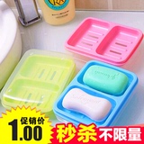 3209 创意家居双体防水带盖皂盒 时尚双格肥皂盒沥水塑料香皂盒