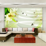 3D客厅卧室壁纸PVC防水电视背景墙墙纸田园清新百合大型壁画