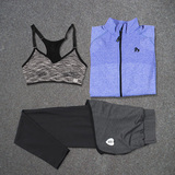春夏瑜伽服三件套装女健身跑步运动假两件裤防震文胸速干长袖外套