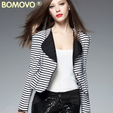 Bomovo2016欧洲站秋装清仓气质条纹时尚翻领小外套坎肩短款开衫女