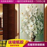 3d立体壁纸大型壁画白色雏菊油画花瓶玄关背景墙竖版墙布高清墙纸