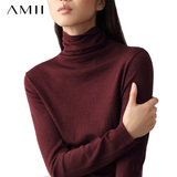 Amii女装旗舰店 2016秋季新款艾米高领弹力薄款套头毛衣女针织衫