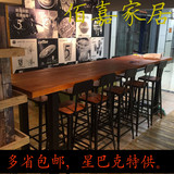 美式铁艺靠墙实木吧桌长桌吧台桌椅高脚酒吧桌简约复古家用小吧台