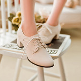 学院风女鞋白色高跟鞋韩版系带英伦小皮鞋森系休闲鞋粗跟单鞋子潮