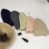 韩国bluepops  定制卷边编织百搭时尚兔毛毛线帽针织帽