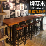 新款乡村实木头复古餐桌长桌酒吧台铁艺餐厅咖啡厅桌椅loftd原木