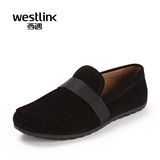 Westlink/西遇新款男鞋反绒牛皮英伦休闲套脚驾车乐福鞋 黑色 40