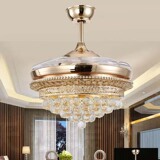 水晶隐形吊扇灯 金色欧式 LED变频静音风扇吊灯餐厅客厅带灯吊扇