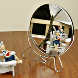 台式双面镜8英寸大号随身梳妆镜 便携折叠多功能化妆镜手柄镜子子