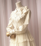 lolita洋装蕾丝雪纺衬衫交叉绑带大蝴蝶结灯笼袖衬衣宫廷复古长袖