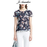 JZ旗下ANNAKRO/安娜蔻女装夏新款修身花朵印花百搭短袖圆领上衣