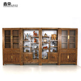 全实木书柜榆木博古古董柜 4门书架自由组合书橱现代中式原木家具