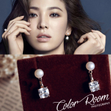 韩国代购 宋慧乔同款耳钉 S925纯银后挂式耳环女天然珍珠方形锆石