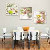 现代客厅餐厅水果三联装饰画 无框画艺术静音挂钟表花卉壁画挂画