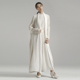 2016春加长款羊毛针织拼接真丝外套原创设计女装飘逸白色长衫风衣