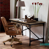 美式复古铁艺实木电脑桌台式宜家简易书桌带抽屉家用学习桌写字台
