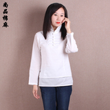 春夏中国风女装原创设计中式改良复古文艺薄棉麻长袖衬衣打底衫