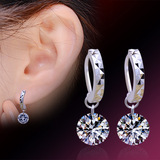 日韩国s925纯银甜美裸钻石耳环耳钉女长款气质水晶耳坠防过敏饰品
