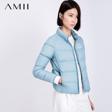Amii[极简主义]2015冬90白鹅绒羽绒服轻薄短款立领修身大码外套女