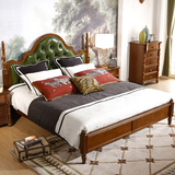 美式双人床皮艺1.5米乡村风格卧室大床现代简约储物深色橡木婚床