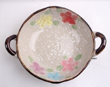 双耳五彩雪饼创意陶瓷盘子外贸日式韩式原单手绘餐具凉菜盘水果盘